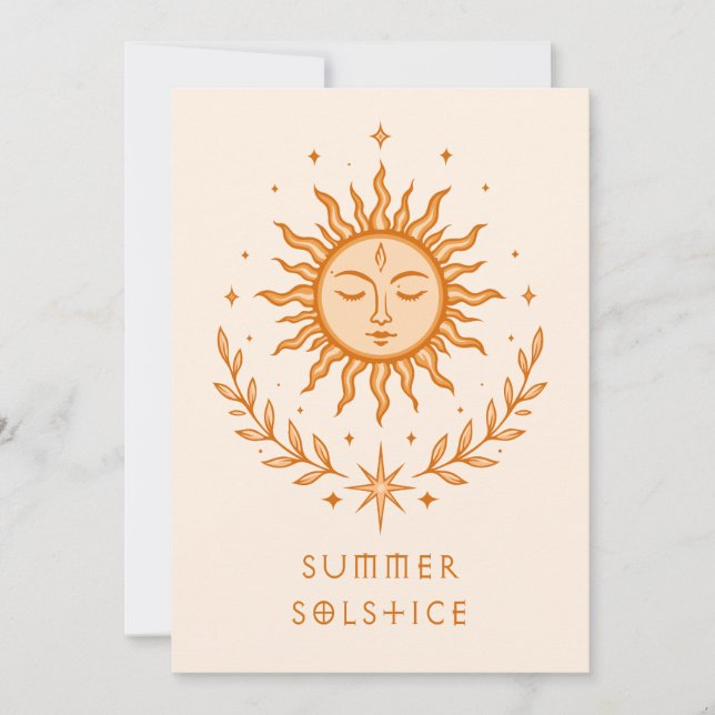 Tarjeta Summer Solstice Celestial Sun Face Botanical Art (Anverso)
