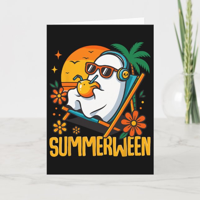 Tarjeta Summerween Funny Ghost Halloween Summer Beach Vibe (Anverso)