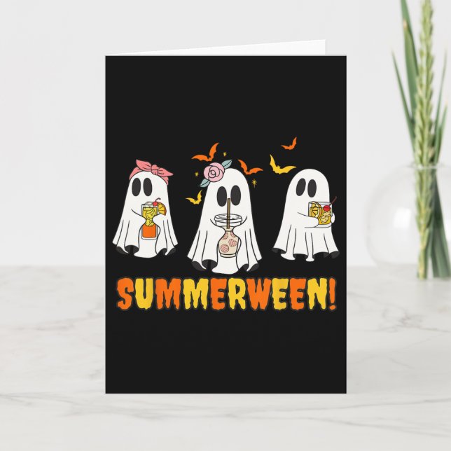 Tarjeta Summerween Skeleton Ghost Beach Fiesta Halloween V (Anverso)