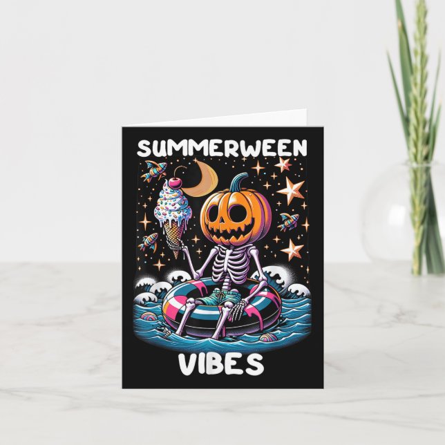 Tarjeta Summerween Summer Halloween Funny Skeleton Ice Cre (Anverso)