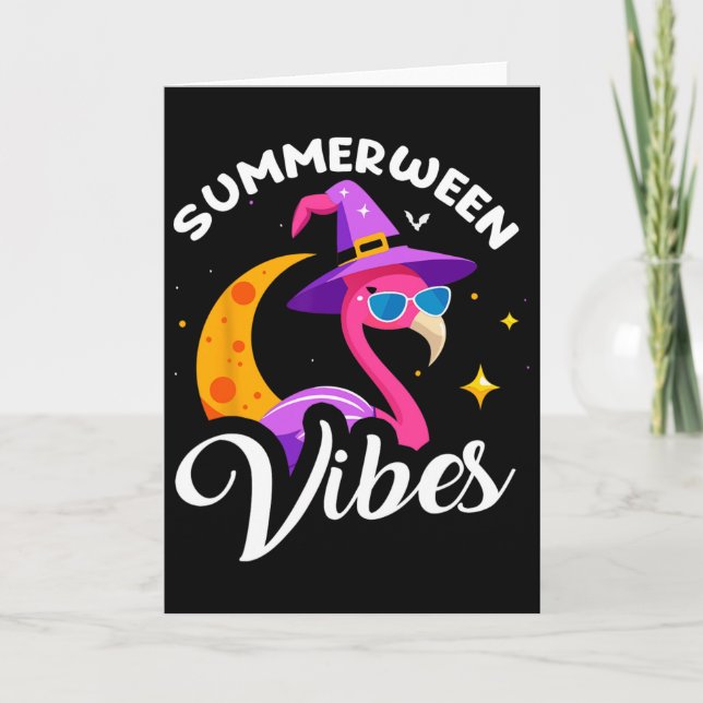 Tarjeta Summerween Vibes Flamingo Summer Halloween Vacatio (Anverso)