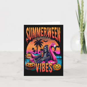 Tarjeta Summerween Vibes Halloween Summer Vacation Skeleto