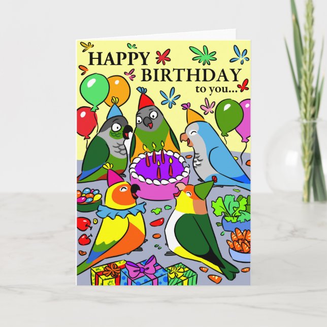 Tarjeta sun conure gcc quaker caique senegal loro feliz (Anverso)