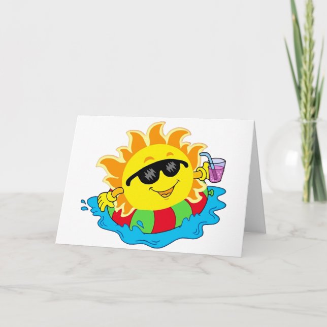 Tarjeta Sun feliz en la piscina (Anverso)