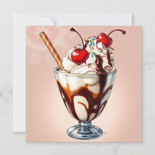 Tarjeta Sundae de Helado de Chocolate con Purpurina en Bla
