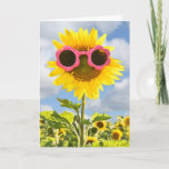 Tarjeta sunflower birthday for friend<br><div class="desc">Pink sunglasses on sunflower in field for friend's birthday.</div>