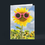 Tarjeta sunflower birthday for friend<br><div class="desc">Pink sunglasses on sunflower in field for friend's birthday.</div>