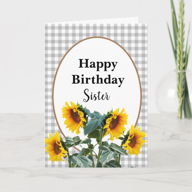 Tarjeta Sunflower Feliz cumpleaños hermana Floral saludo (Anverso)