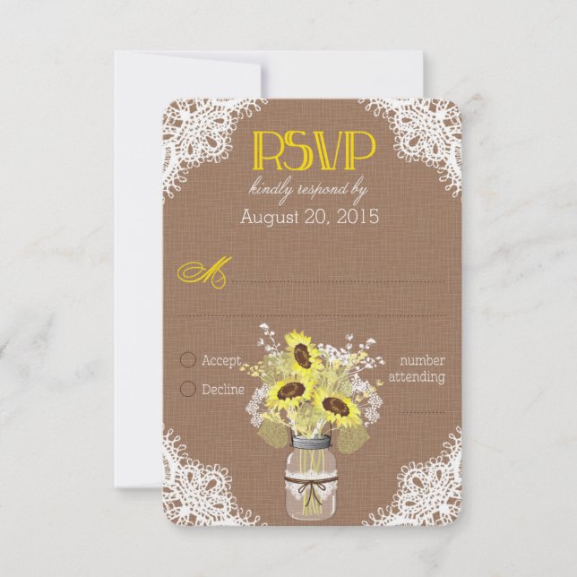 Tarjeta Sunflower Lace Mason Jar RSVP (Anverso)