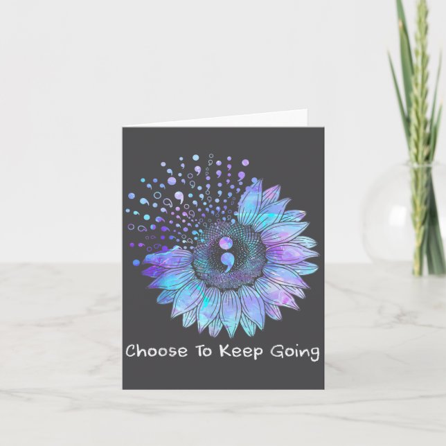 Tarjeta Sunflower Teal Purple Ribbon Suicide Prevention Aw (Anverso)