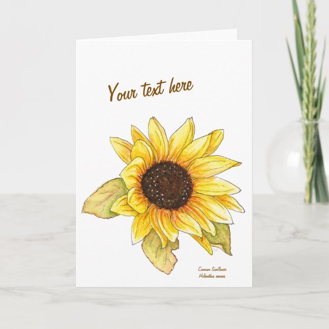 Tarjeta Sunflower watercolor customizable greeting card (Anverso)