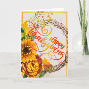Tarjeta Sunflower Wreath Feliz Día de Acción de Gracias