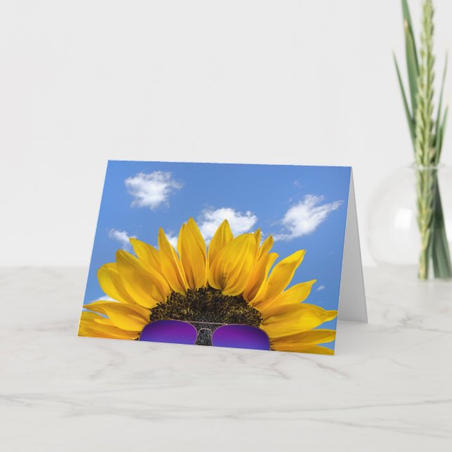 Tarjeta Sunflower y gafas de sol de medio cumpleaños (Anverso)