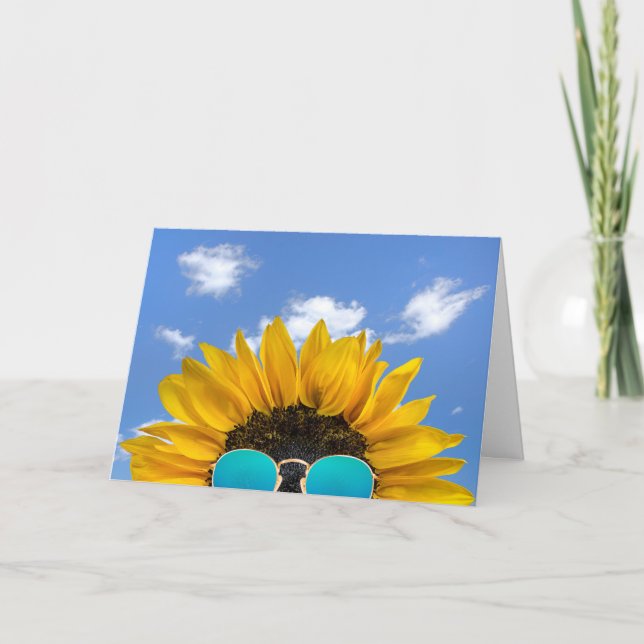 Tarjeta Sunflower y gafas de sol de medio cumpleaños (Anverso)
