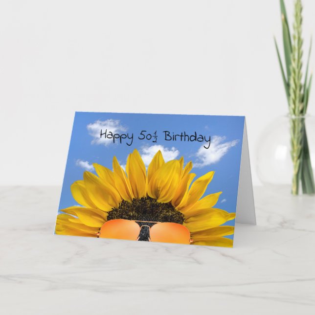 Tarjeta Sunflower y gafas de sol de medio cumpleaños (Anverso)