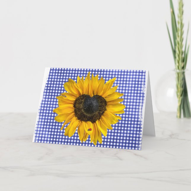 Tarjeta Sunflower y Ladybug en Gingham (Anverso)