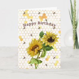 Tarjeta Sunflower Yellow Gold Honeycomb Bebidas Cumpleaños