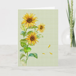 Tarjeta Sunflowers De Acuarela En Gingham