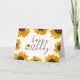 Tarjeta Sunflowers & Gold Dots Happy Birthday