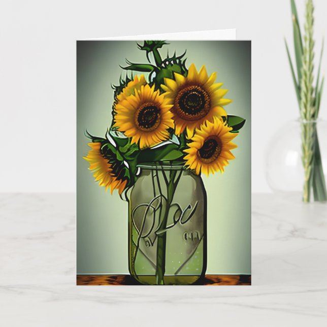 Tarjeta Sunflowers in Vases Art Birday (Anverso)