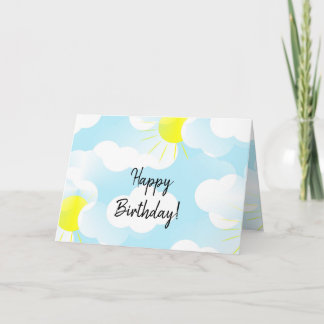 Tarjeta Sunny Blue Summer Sky con nubes y deseos de cumple