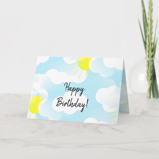 Tarjeta Sunny Blue Summer Sky con nubes y deseos de cumple (Anverso)