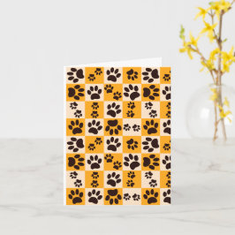 Tarjeta Sunny Cat Paw Print Checkerboard