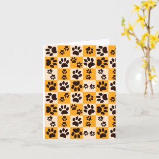 Tarjeta Sunny Cat Paw Print Checkerboard