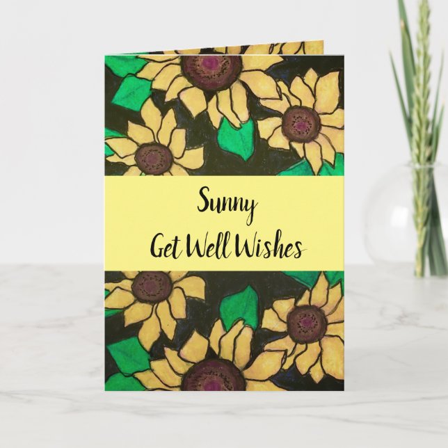 Tarjeta Sunny Get Well Wile Sunflower Amarillo brillante (Anverso)
