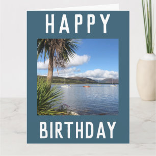 Tarjeta Sunny Kames Bay en la isla de Bute, Escocia