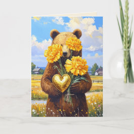 Tarjeta Sunny Meadow Bear Amarillo Primer Aniversario Boda