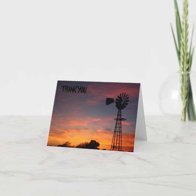 Tarjeta Sunset de Kansas Windmill Silhouette (Anverso)