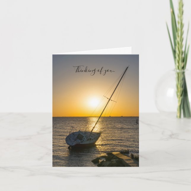 Tarjeta Sunset Sailboat Shipwrech Gulf Breeze FL (Anverso)