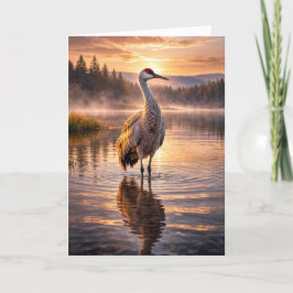 Tarjeta Sunset Sandhill Crane Reflective Water Scene