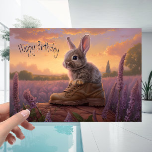 Tarjeta Sunset Sky con un conejo lindo cumpleaños