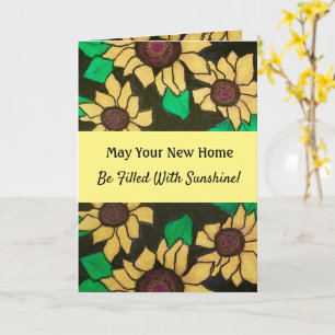 Tarjeta Sunshine New Home Yellow Sunflowers Calentamiento 