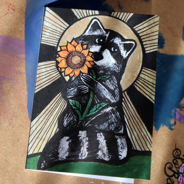 Tarjeta Sunshine Sunflower Raccoon (Subido por el creador)