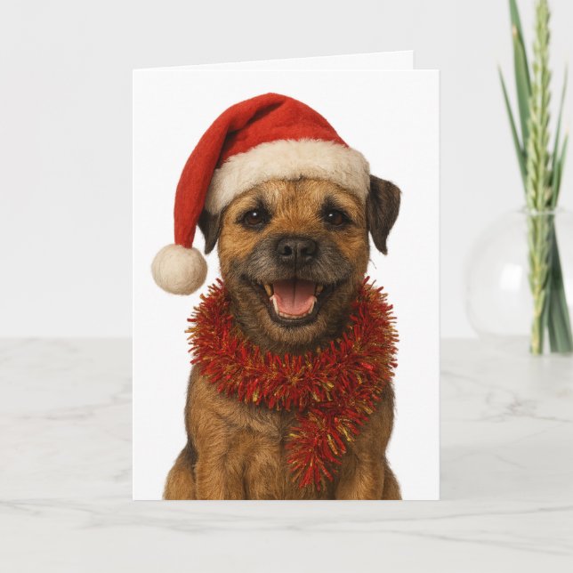 Tarjeta Super cute Border Terrier Christmas card (Anverso)