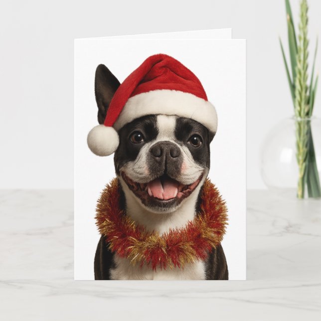 Tarjeta Super cute Boston Terrier Christmas card (Anverso)