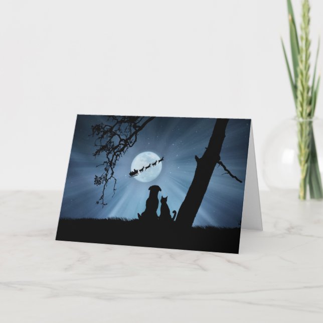 Tarjeta Super Cute Dog and Cat Felices vacaciones con Sant (Anverso)