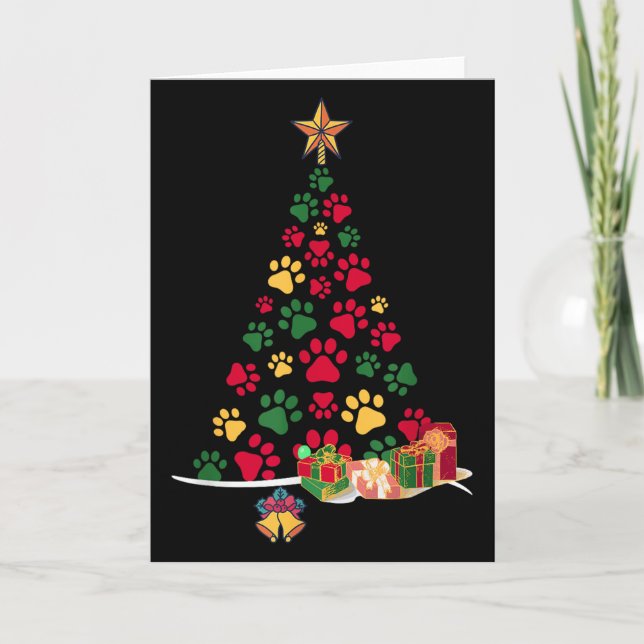 Tarjeta Super Cute Dog Paws Print Christmas Tree  (Anverso)