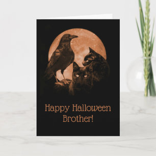 Tarjeta Super Guay Feliz Halloween Brother with Raven Cats