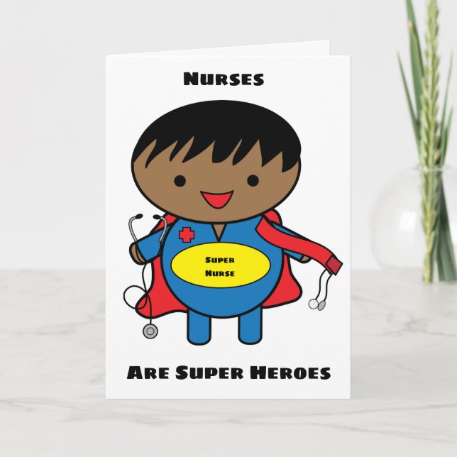 Tarjeta Super héroe Kawaii personalista de enfermeras negr (Anverso)
