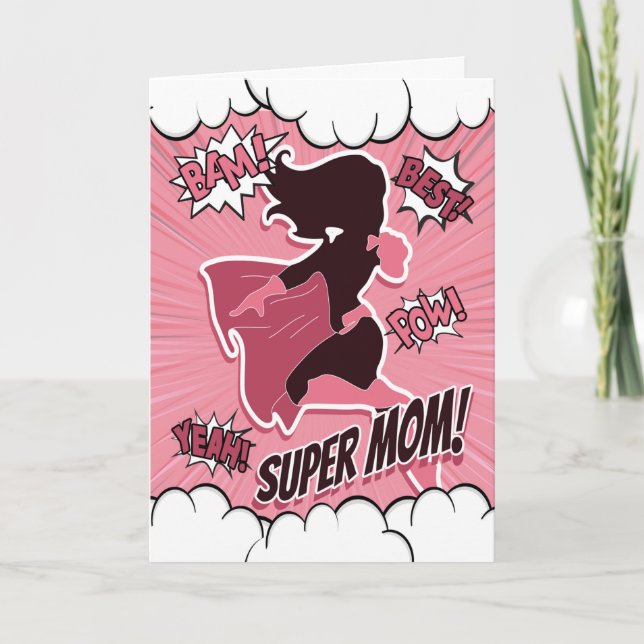 Tarjeta Super héroe rosa por feliz día de la madre (Anverso)