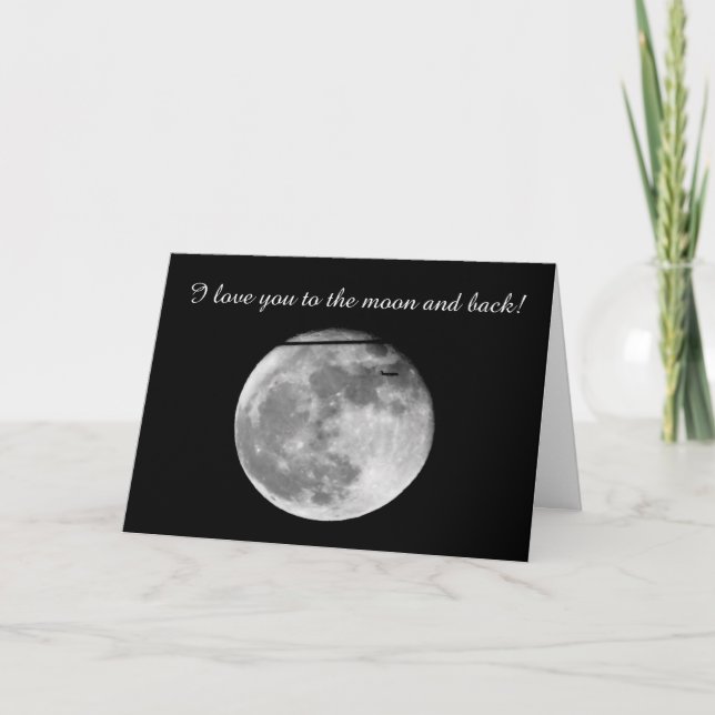 Tarjeta ¡Super Luna con el avión pasando/Personalizable! (Anverso)
