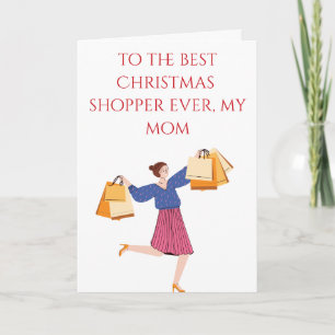 Tarjeta Super mamá compradora de Navidad
