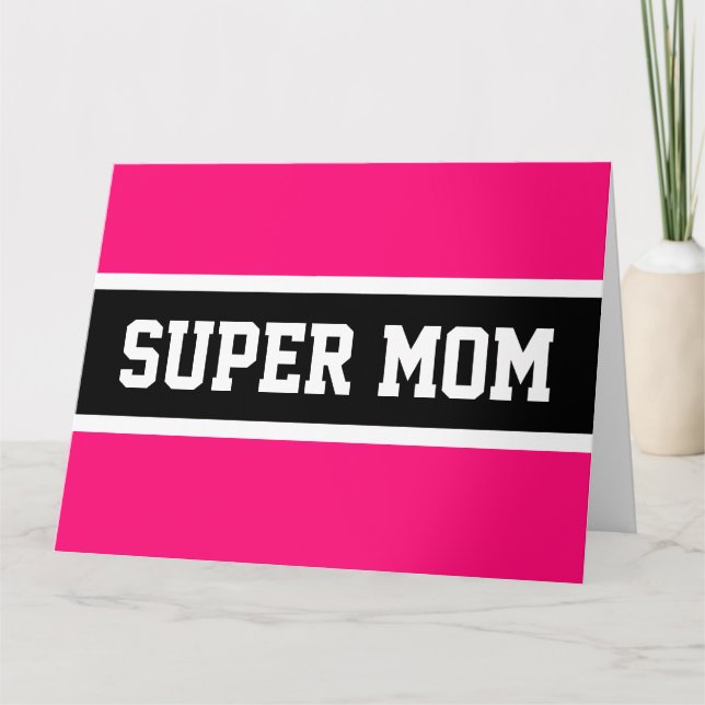 Tarjeta SUPER MOM Sporty Fun Brillante Rayos Negros Rosado (Anverso)