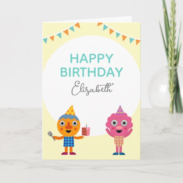 Tarjeta Super Simple | Noodle y Amigos Cumpleaños Amarillo (Anverso)