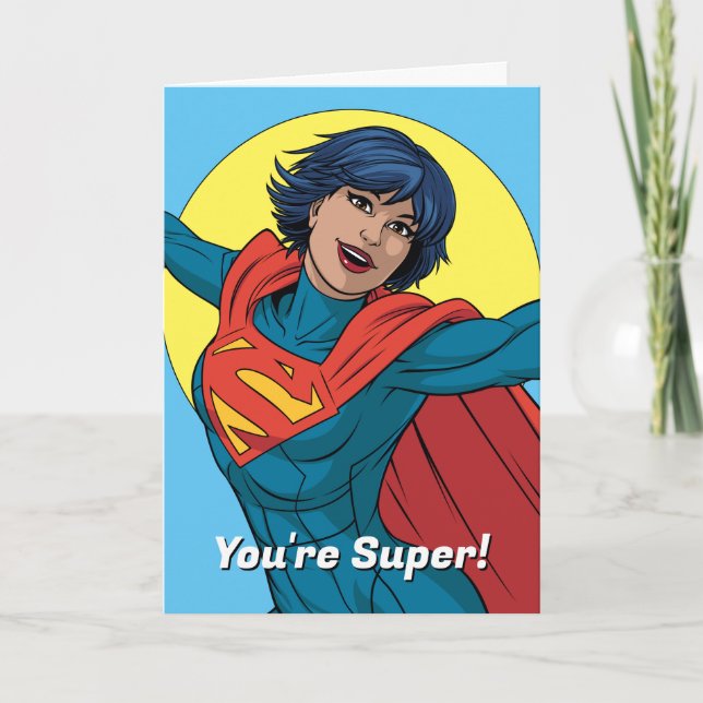 Tarjeta Supergirl volando con traje azul (Anverso)