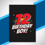 Tarjeta Superhero Birthday - 12 Year Old - 12th Birthday<br><div class="desc">This cool 12th birthday boy design is perfect for a superhero birthday party theme! Great for any 12 year old boy that loves comic book superheroes or villains with superpowers! Features 12th birthday "12 Birthday Boy!" happy birthday quote in a comic book superhero theme that the 12 year old super...</div>